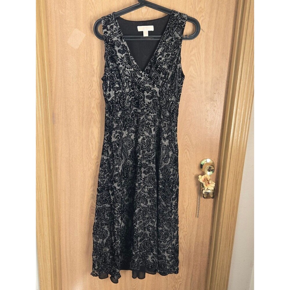 Michael Kors Silk Velvet Blend Black & Gray Paisley V-Neck Sleeveless Dress